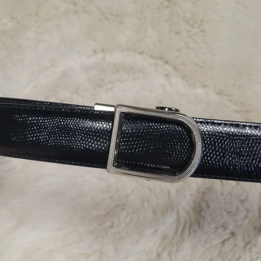 Mens Nexbelt Precise Fit Ratchet Black Leather Belt Silver Buckle size 25” - 32”